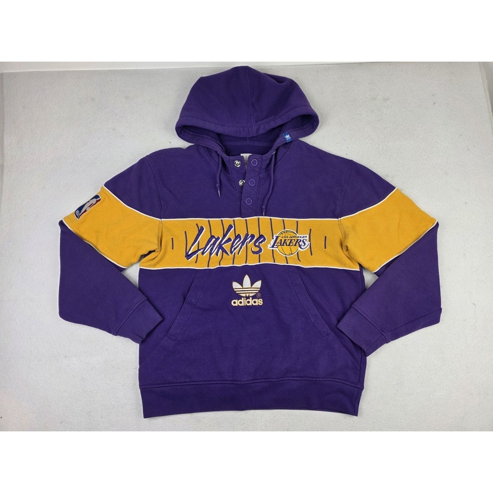 Rare Adidas Los Angeles Lakers Yellow Purple Hoodie Embroidered Mens Size‎ M